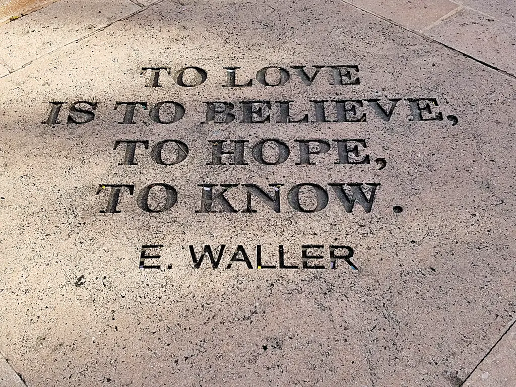 Florida Botanical Gardens - A Beautiful Hidden Gem in Largo 45 E. Waller quote etched in concrete in the Wedding Garden reads, "To love is to believe, to hope, to know."