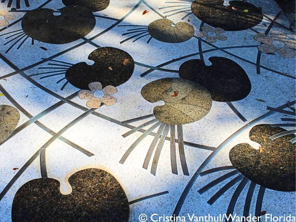 Florida Botanical Gardens - A Beautiful Hidden Gem in Largo 49 Metal and tile mosaic of lily pads in concrete.