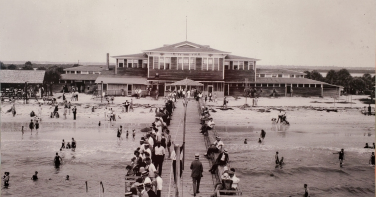 Visiting the Clearwater Historical Society 7 black and white of original pier on Clearwater Beach circa 1924